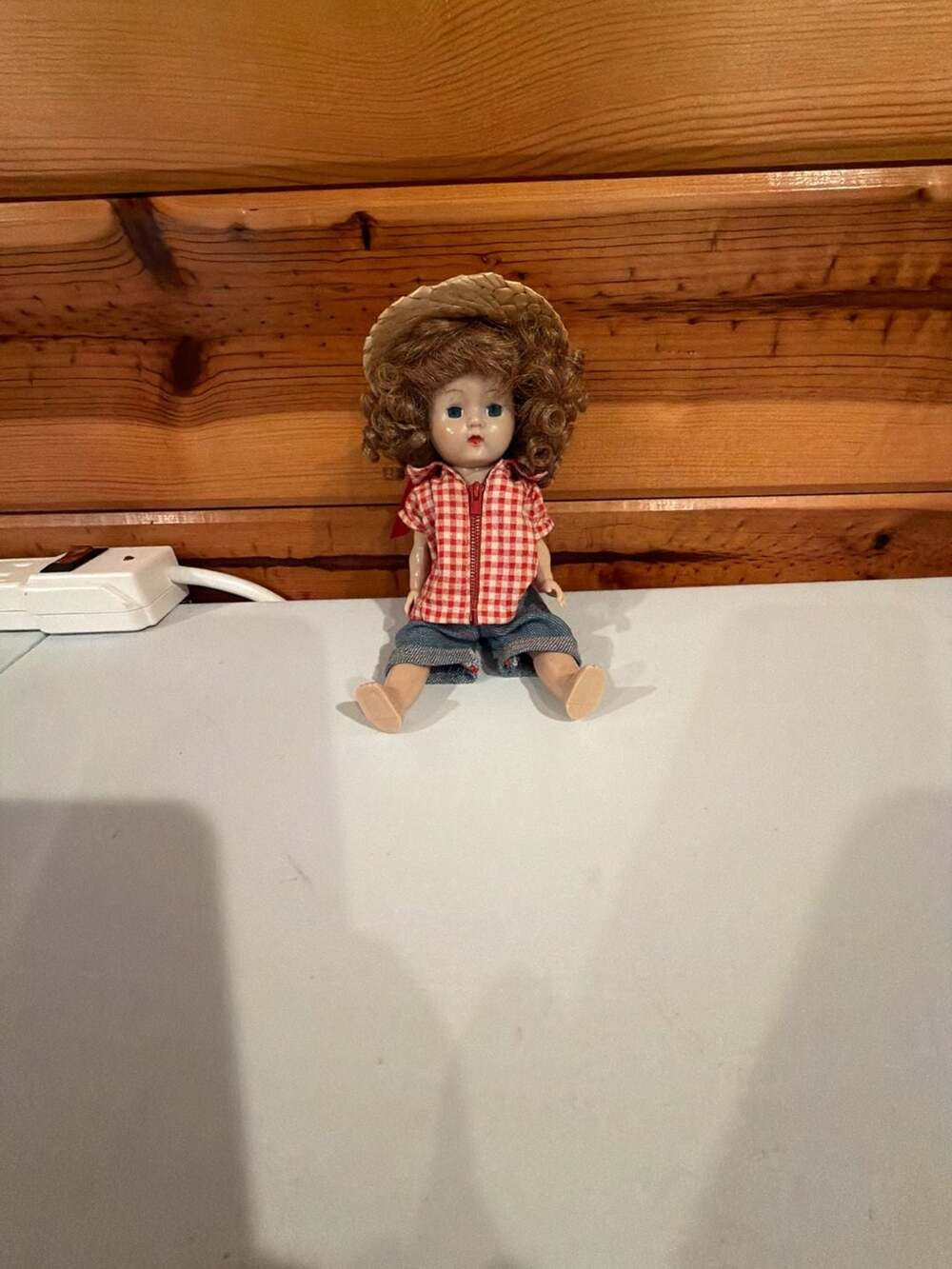 Vogue Strung Ginny Doll Brunette Blue Eyes Red Plaid Zipper Shirt